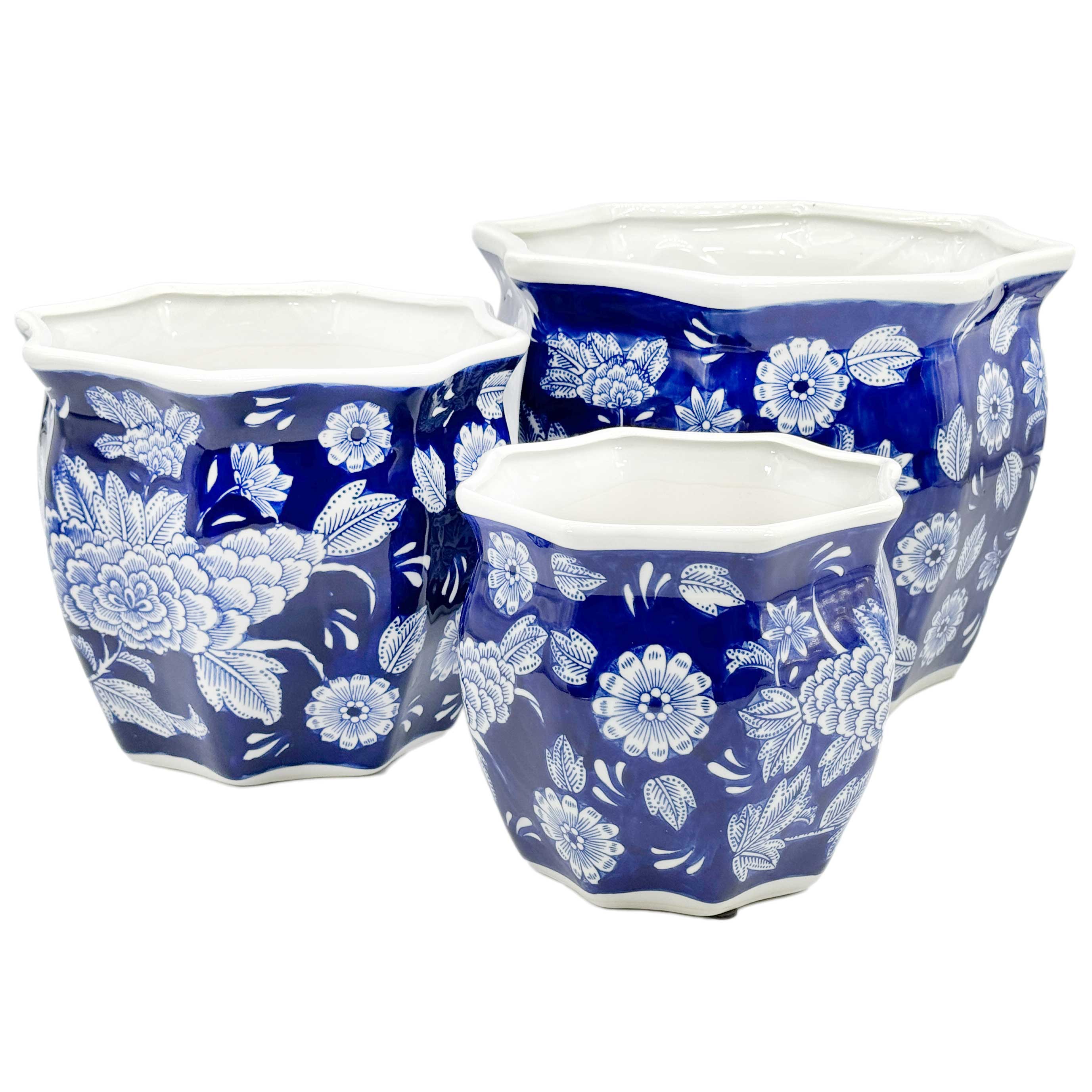Galt International Company - Vendita all'ingrosso Vasi per piante - Set di 3 vasi per fioriere in ceramica Chinoiserie, 7,5"/10"/13"12
