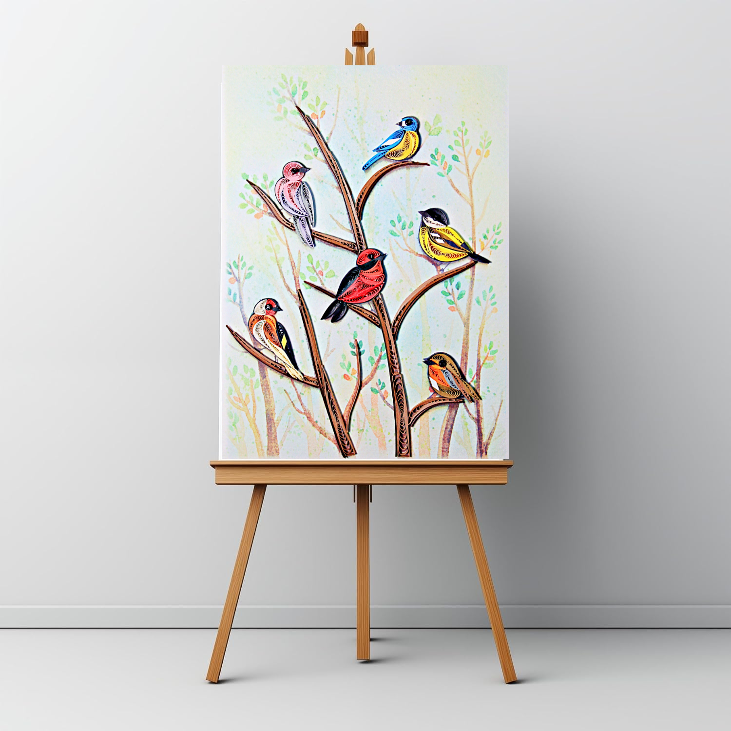 Wonder Paper Art - Venta al por mayor Tarjetas de felicitación - Compañeros Coloridos – Tarjeta de Quilling de Seis Pájaros, 5x7 pulgadas1