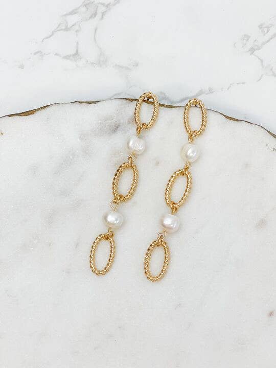 Pearl Link Dangle Earrings for wholesale by Prep Obsessed Wholesale