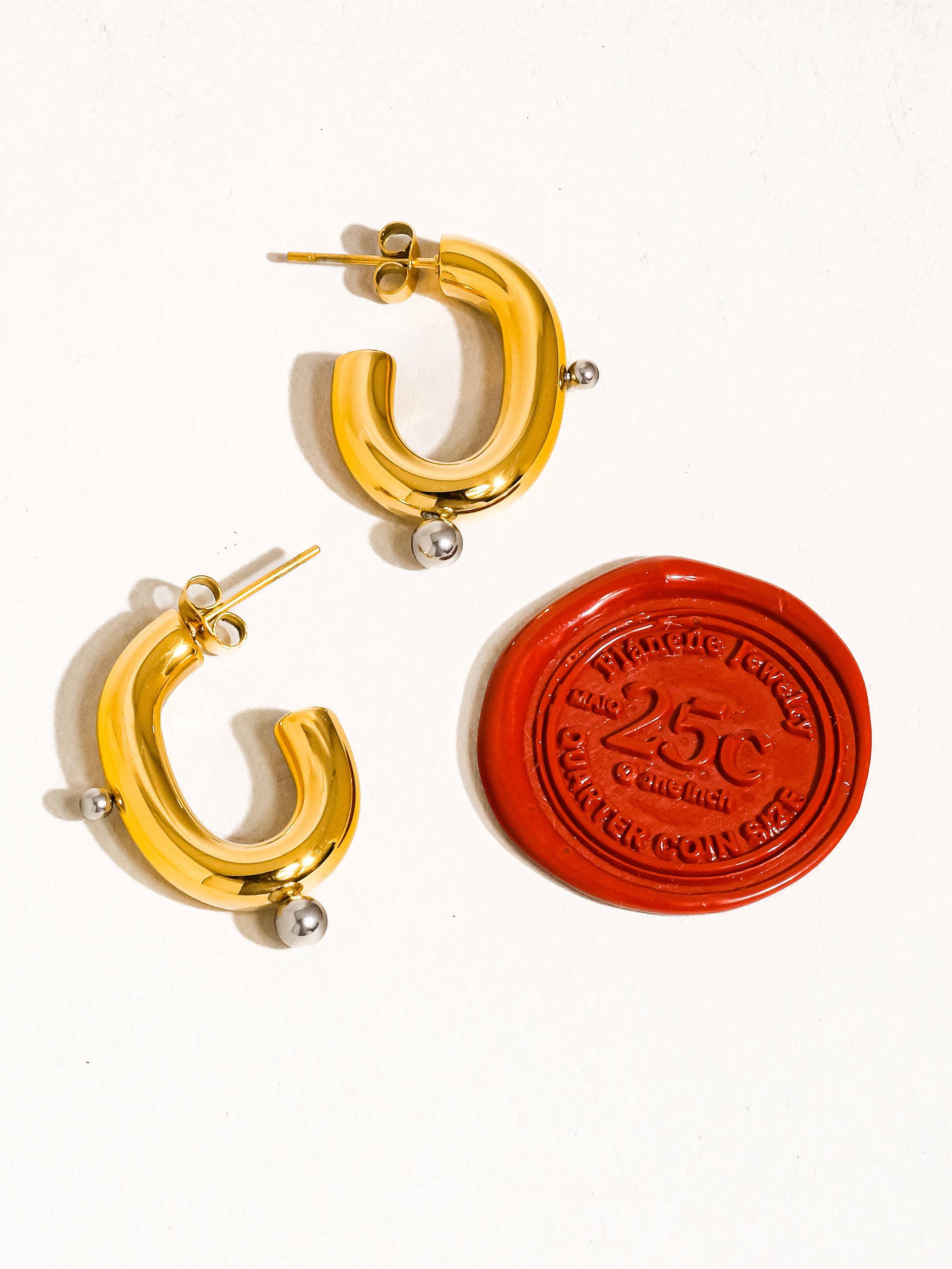 Multi Colored Alsace 18K Gold Non-Tarnish Two Toned C Hoop Earring for wholesale on Faire2