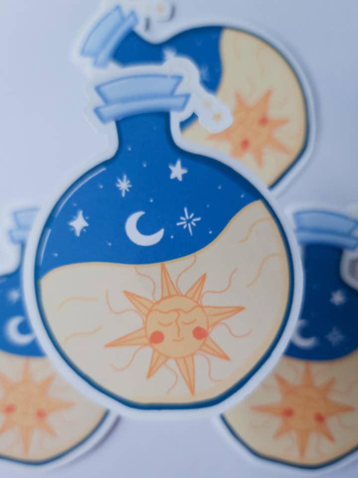 Celestial potion bottle sticker for wholesale by River Crescent Crafts