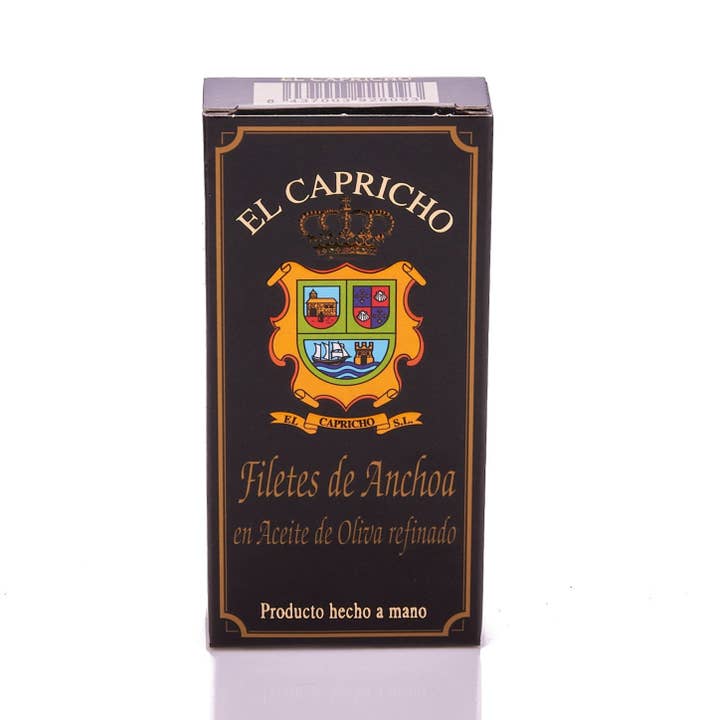 Anchovies in Olive Oil, 50 gr. (± 10 fillets M), El Capricho for wholesale by Spanish Colmado by Ibericos USA