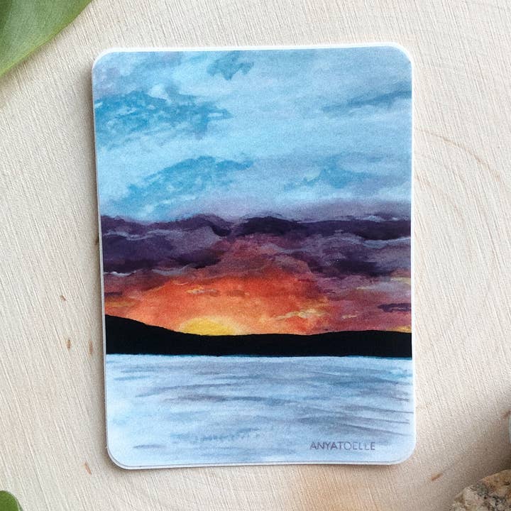 Sunset Lake Sticker for wholesale by Art by Anya Toelle