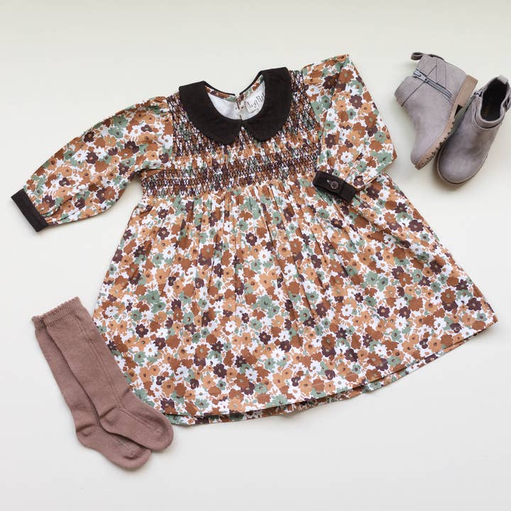 LARILI - Wholesale Dress - Kids - Brown Fall Smocked Dress