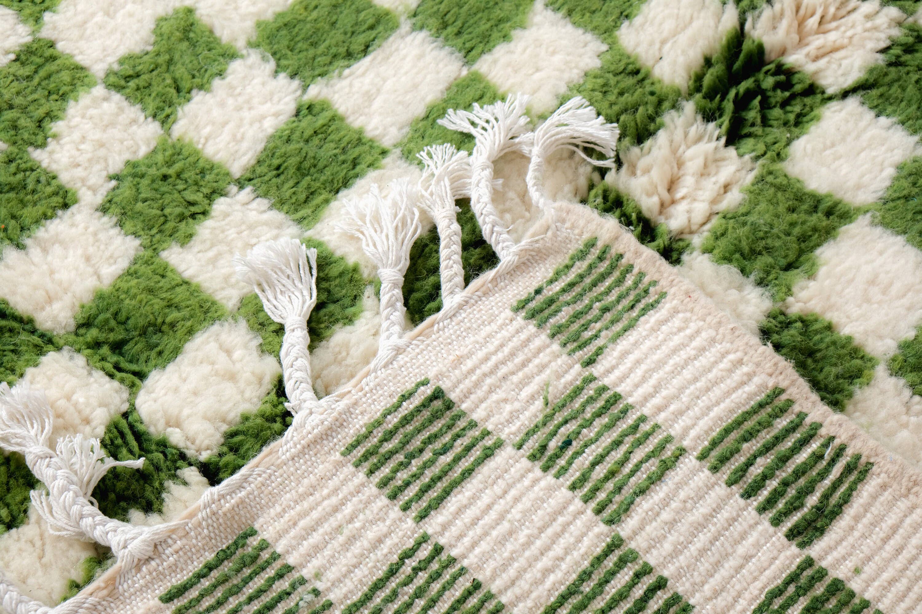 Moroccan Woven Treasures - Wholesale Area Rug - Green Checkered rug, Green Shag rug, Large Checkered rug6