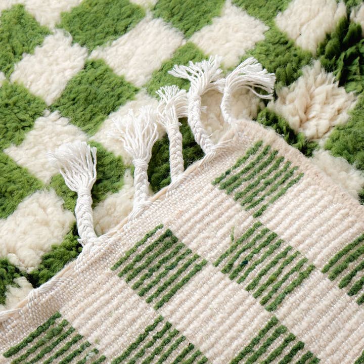 Moroccan Woven Treasures - Wholesale Area Rug - Green Checkered rug, Green Shag rug, Large Checkered rug6