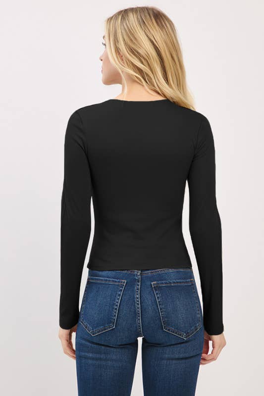 Heart & Hips - Wholesale Knit Top - Women's - RT56762L - FRONT DOUBLE LAYERED CREW NK LONG SLV TOP2