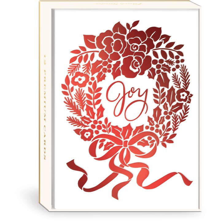 Embossed Holiday Boxed Cards Joy Wreath for wholesale by Punch Studio