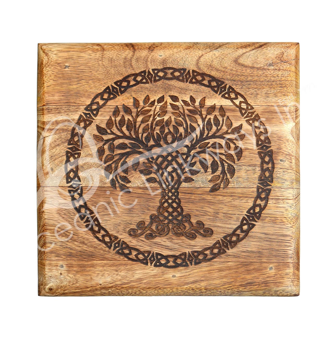 Oceanic Linkways Inc - Vente Pierre et cristal de spiritualité - (PC)TABLE D'AUTEL - BOIS DE MANGUIER GRAVÉ ARBRE DE VIE 9 X 8"H2