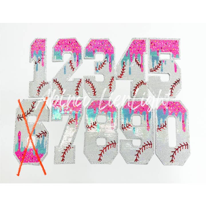 ABLNco - Wholesale Patch - Sequin Baseball Drip Ice Cream Numbers Patch - Large