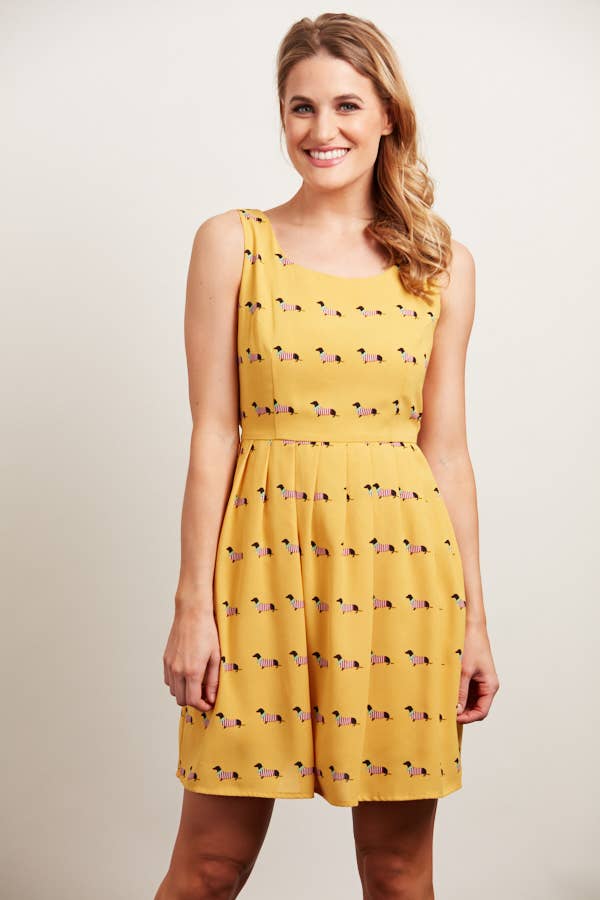 SM WARDROBE - Wholesale Dress - Women's - Wiener Dog Print Dressei
