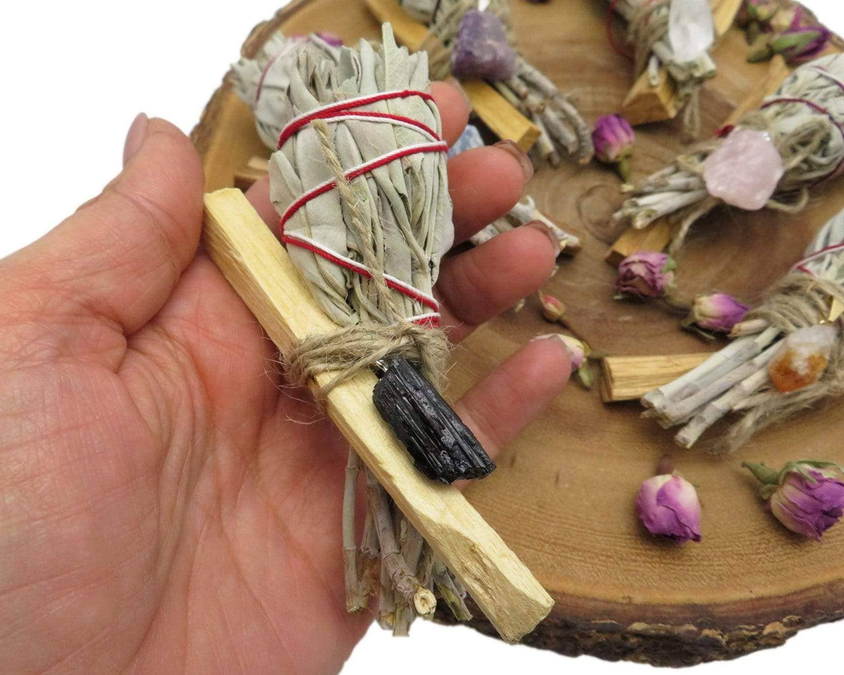 Rock Paradise – wholesale Sage bundle – Crystal Sage Palo Santo Bundle w/ Stone Pendant4