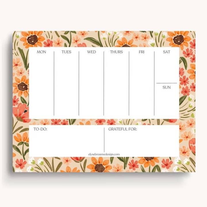 Sunny Poppies Weekly Planner Notepad for wholesale by Elyse Breanne Design