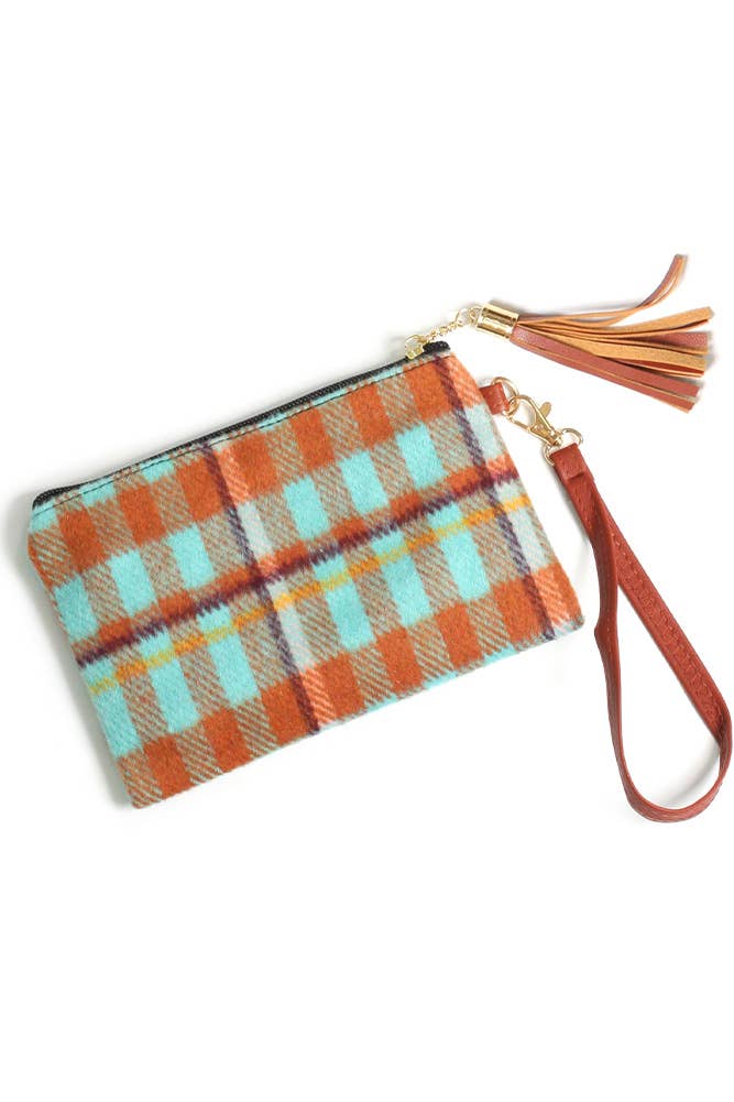Hana – wholesale Wristlet – Plaid Pattern Pouch Bag with Wristlet1