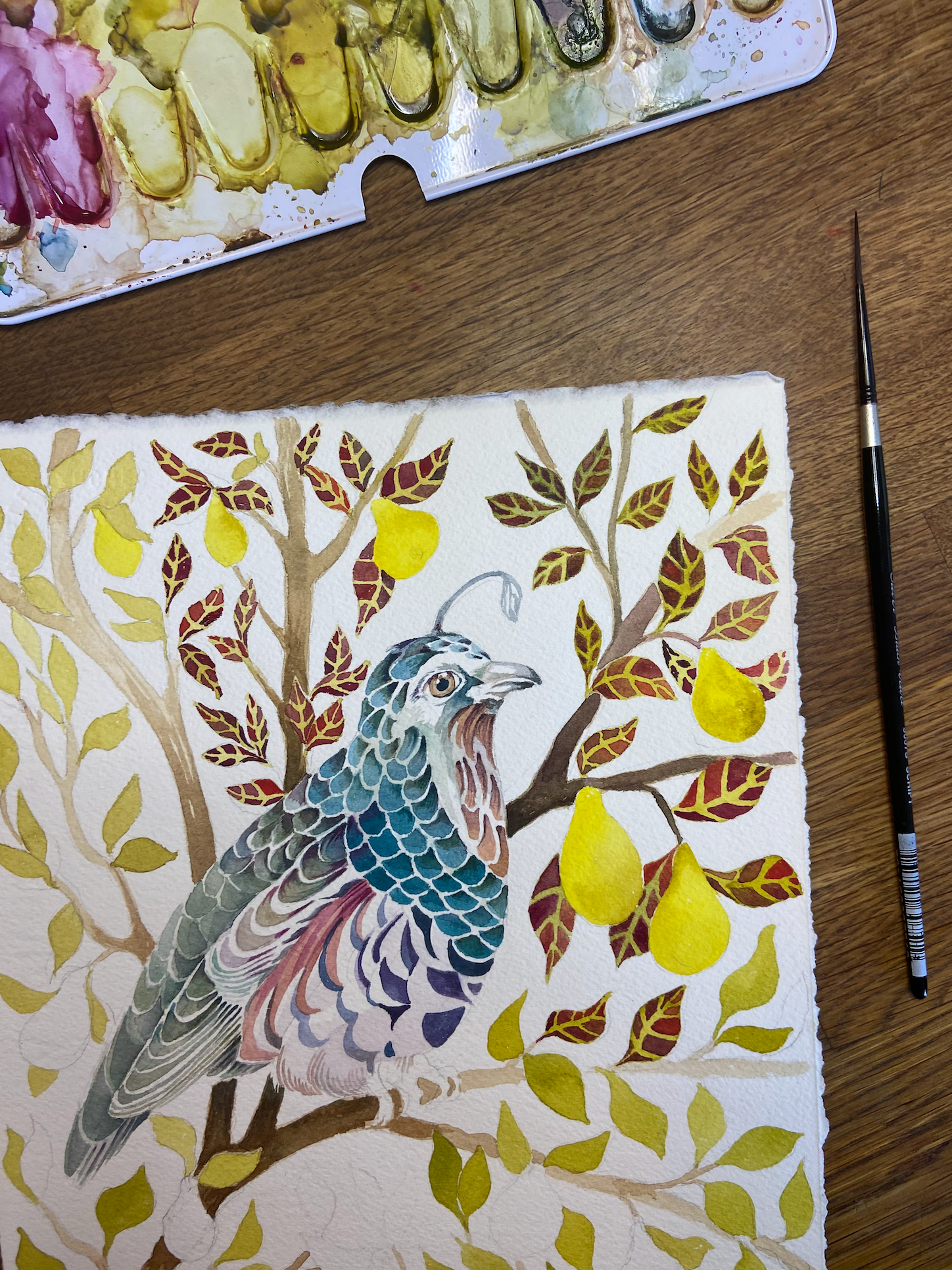 Sarah Rose - Vente Torchons - Torchon en lin biologique Perdrix in a Pear Tree3