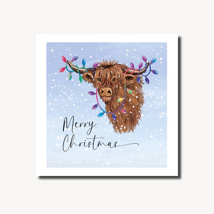 Mucca delle Highlands di Natale | Meraviglia Invernale | Biglietto di Natale per la vendita all'ingrosso da parte di Marina B