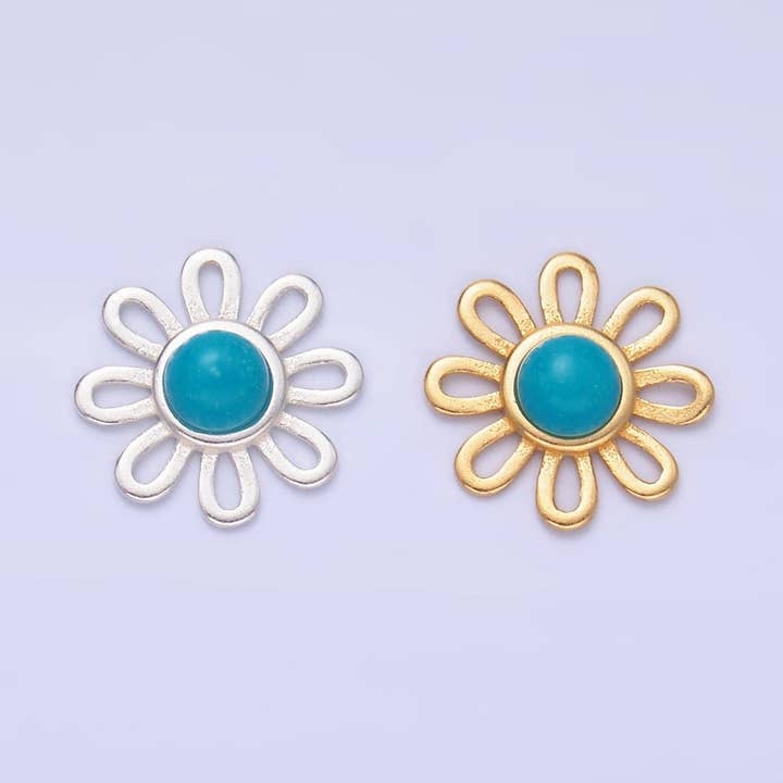 S925 Sterling Silver Turquoise Sunflower Connector in Gold & Silver | SL-628 for wholesale by Aim Eternal