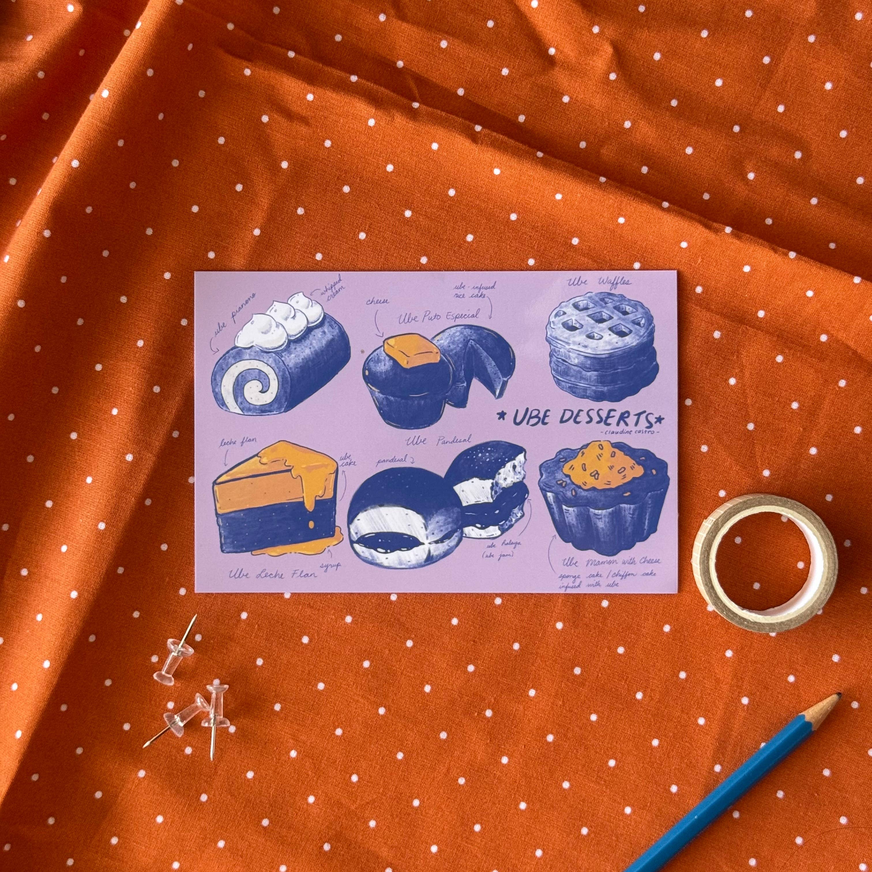Claudine Castro Art - Wholesale Postcard - Ube Desserts Purple Postcard, Cute Filipino Food Art3