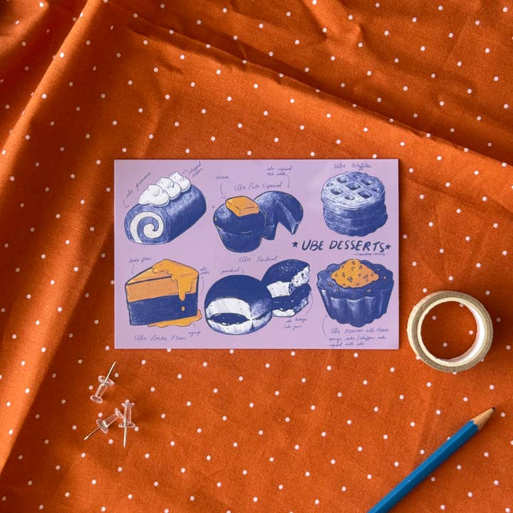 Claudine Castro Art - Wholesale Postcard - Ube Desserts Purple Postcard, Cute Filipino Food Art3