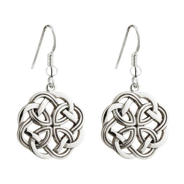 Rhodium Celtic Knot Drop Earrings for wholesale by Dublin Gift Company