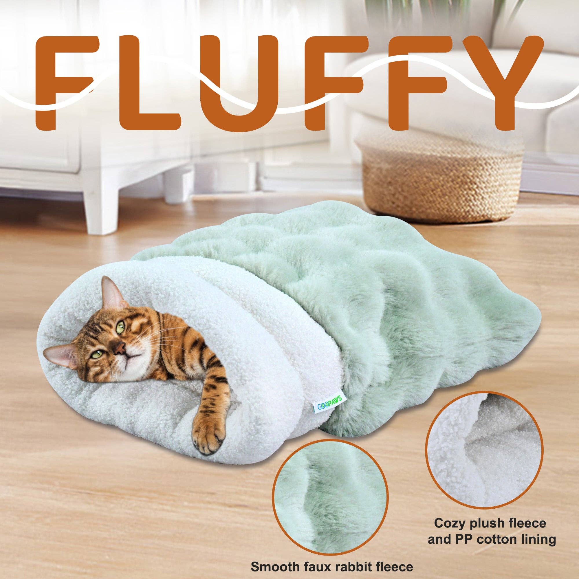 Jespet - Wholesale Pet Bed - Cat/Dog - GOOPAWS 4-in-1 Cat Sack Bed Cave - Self Warming Pet Sleeping Bag for Cats & Small Dogs,, Sage Green1