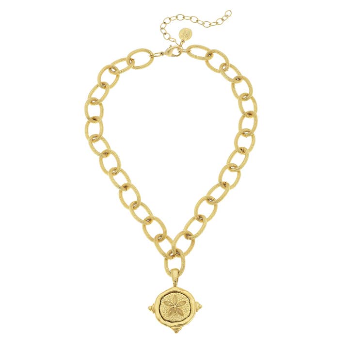 Gold Sand Dollar Necklace for wholesale by Susan Shaw