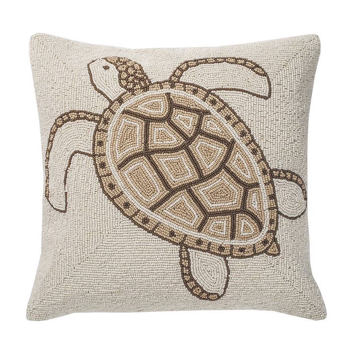 C&F Home - Wholesale Throw/Decorative Pillow - SALE 16" x 15" Natural Turtle Hand Beaded Pillow