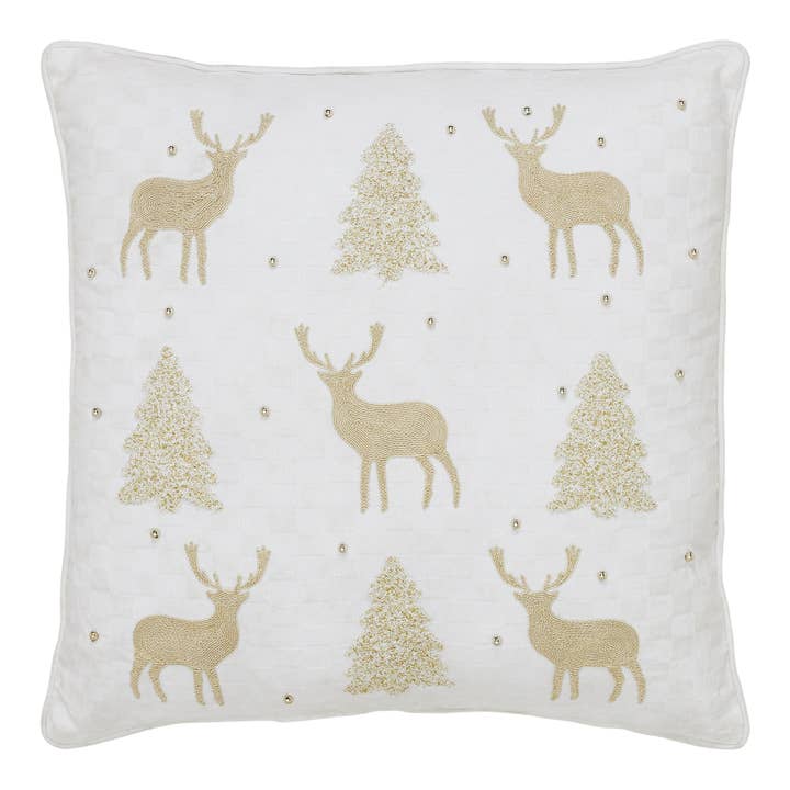 VHC Brands - Wholesale Throw/Decorative Pillow - Golden Deer and Pine Embroidered Pillow 18x182