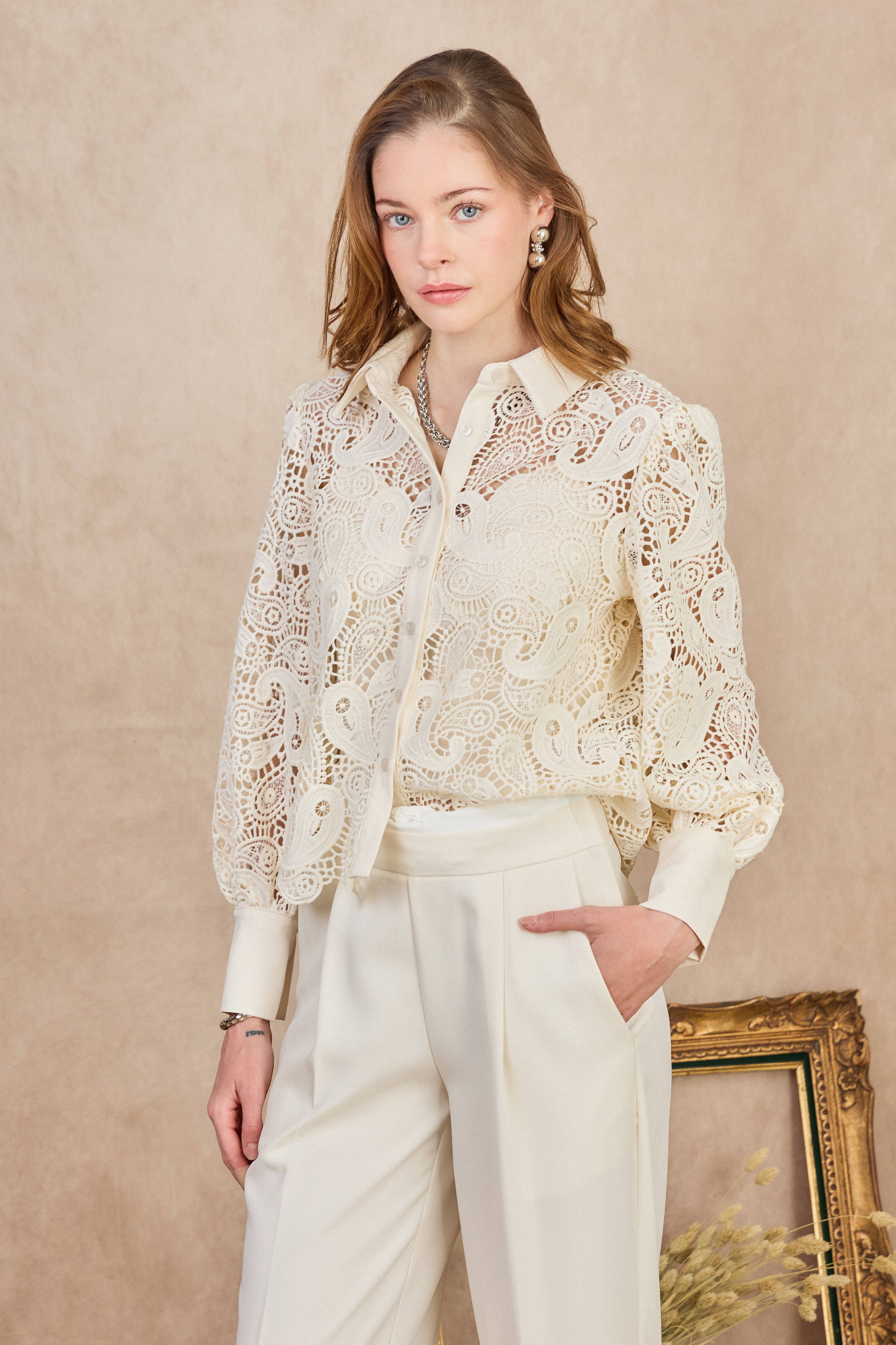 LULUMARY - Venta al por mayor Camisa con botones - Mujer - Blusa de encaje CH36114