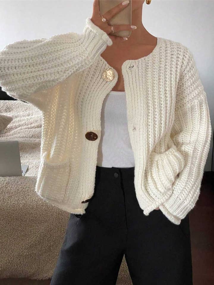 Cardigan a Maglia con Scollo Tondo, Maniche Lunghe e Vestibilità Ampia DP25F712 per la vendita all'ingrosso da parte di Dipped Shop