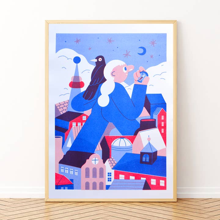 Compass A3 Risograph Print for wholesale by Lauren Morsley