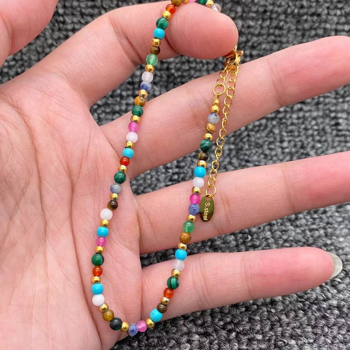Mio Queena - Wholesale Anklet - 18K Gold Plated Stainless Steel Stone Beaded Anklet - FGS/CS