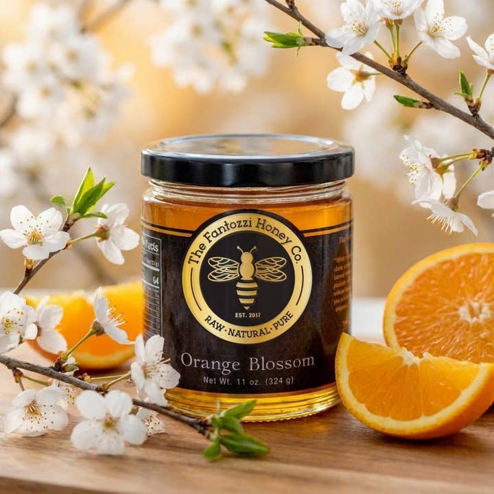 Orange Blossom Raw Honey Jar - Gourmet Gift 11 oz for wholesale by Fantozzi Honey Company