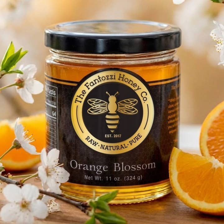 Orange Blossom Raw Unfiltered Honey Tea, Toast, Baking 11oz for wholesale by Fantozzi Honey Company