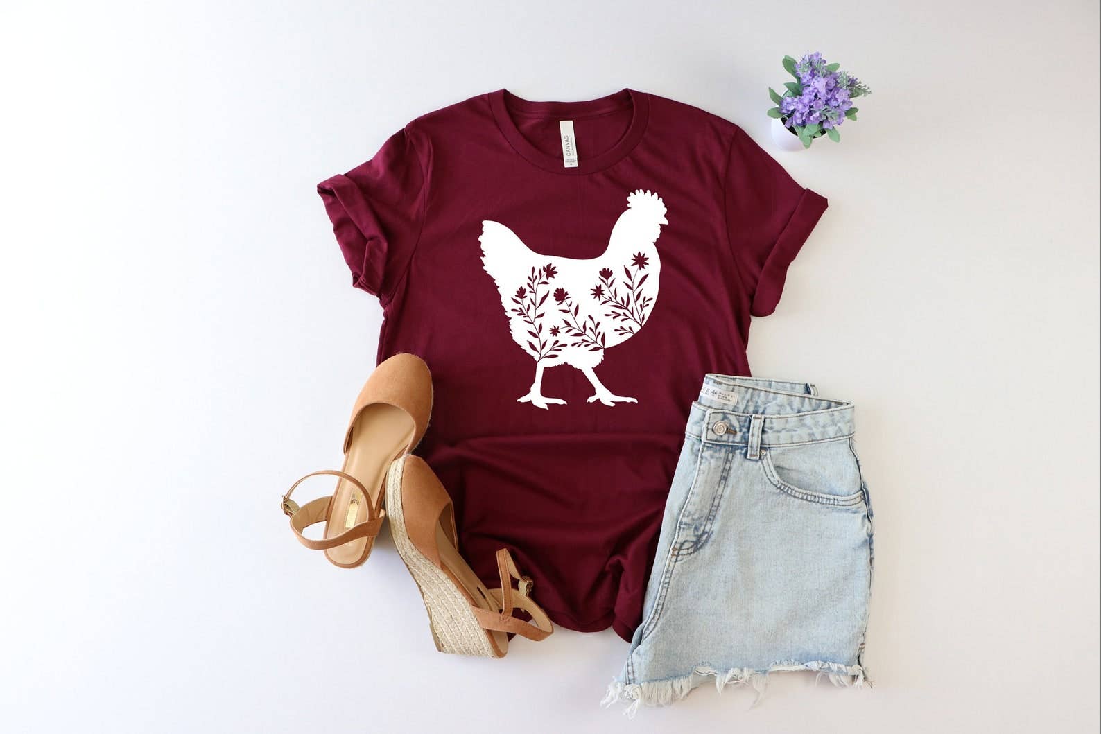 VibeClothing - Wholesale Screen Printed T-Shirt - Women's - Floral Chicken T-shirt