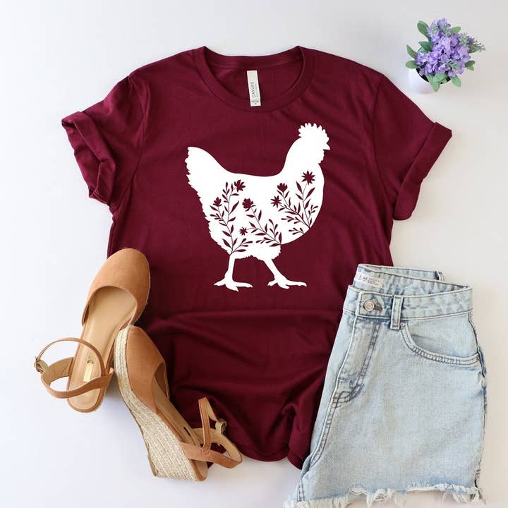 VibeClothing - Wholesale Screen Printed T-Shirt - Women's - Floral Chicken T-shirt0
