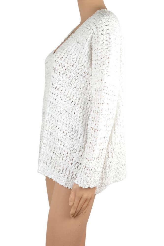 Blanc Pull sexy à col en V blanc XC1373 en vente sur Faire2