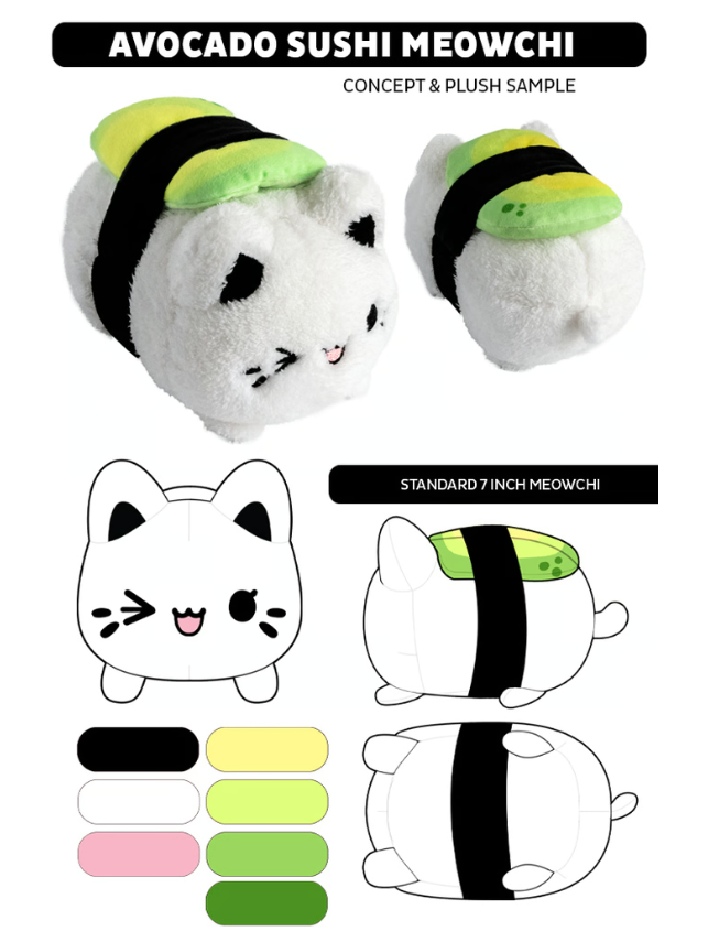 Tasty Peach Studios - Wholesale Stuffed/Plush Toy - Kids & Baby - Avocado Sushi Meowchi Plush 72
