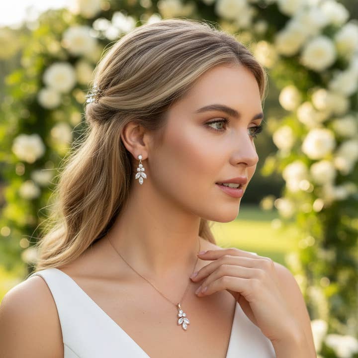 CUBIC ZIRCONIA COLLECTION - CHIC NECKLACE SET - CZNK101 SILV for wholesale by Athena Bridal Jewellery