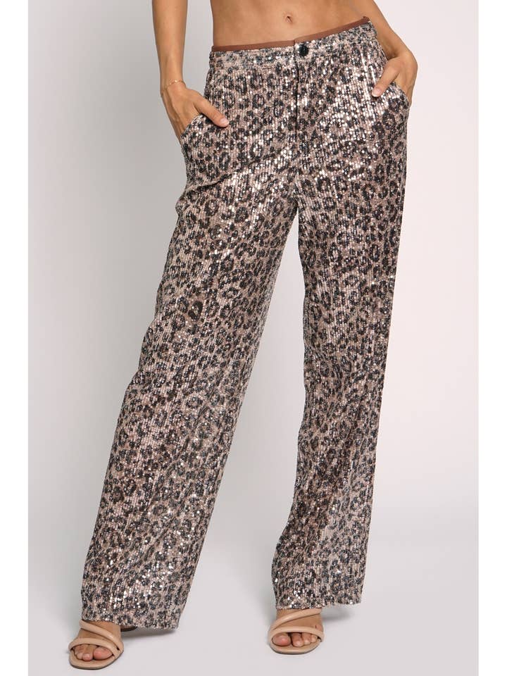 LEOPARD SEQUIN LONG PANTS for wholesale by Sans Souci