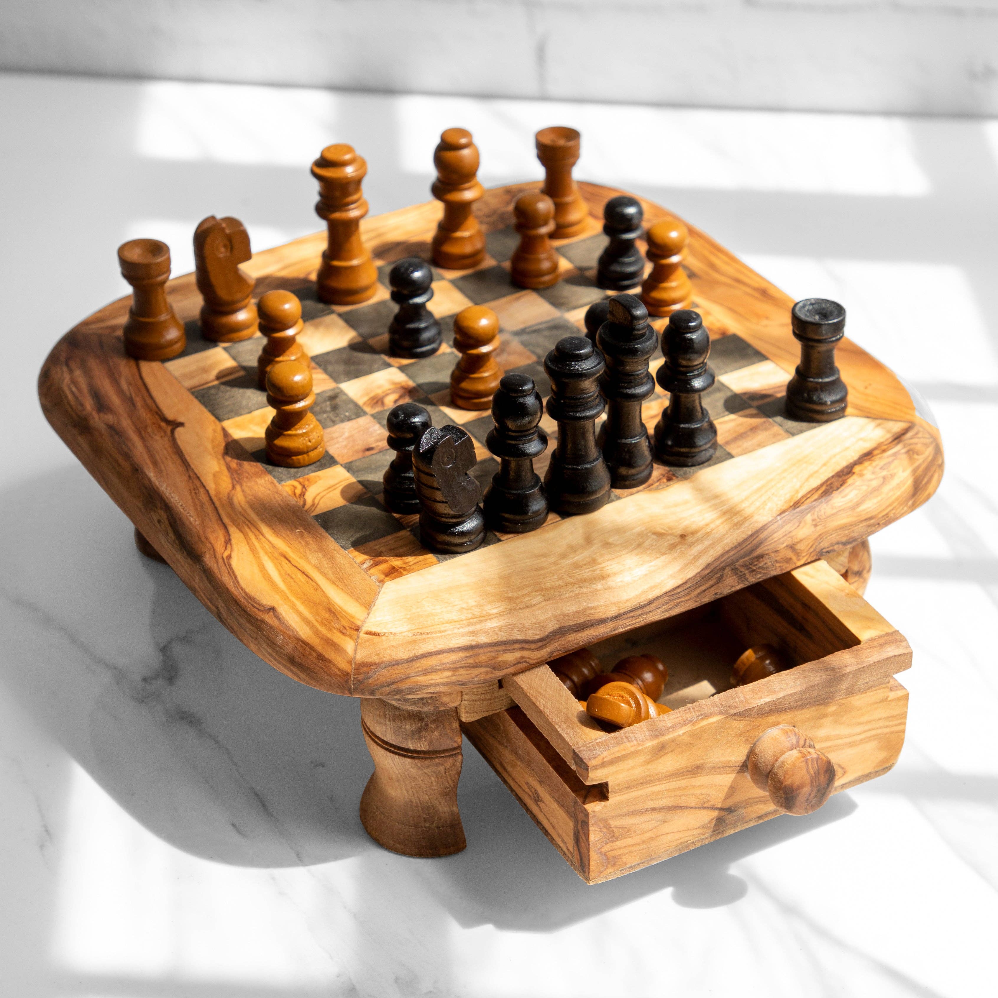 Krafts GmbH Olive Wood - Wholesale Board Game - Handmade Olive Wood Chessboard with Storage Drawers - Rustic7