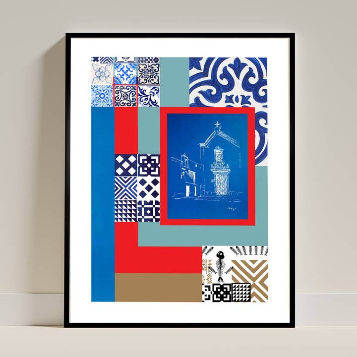 Impression de motif abstrait du Portugal : Affiche encadrée en bois d'art. pour la vente par Creations Awol