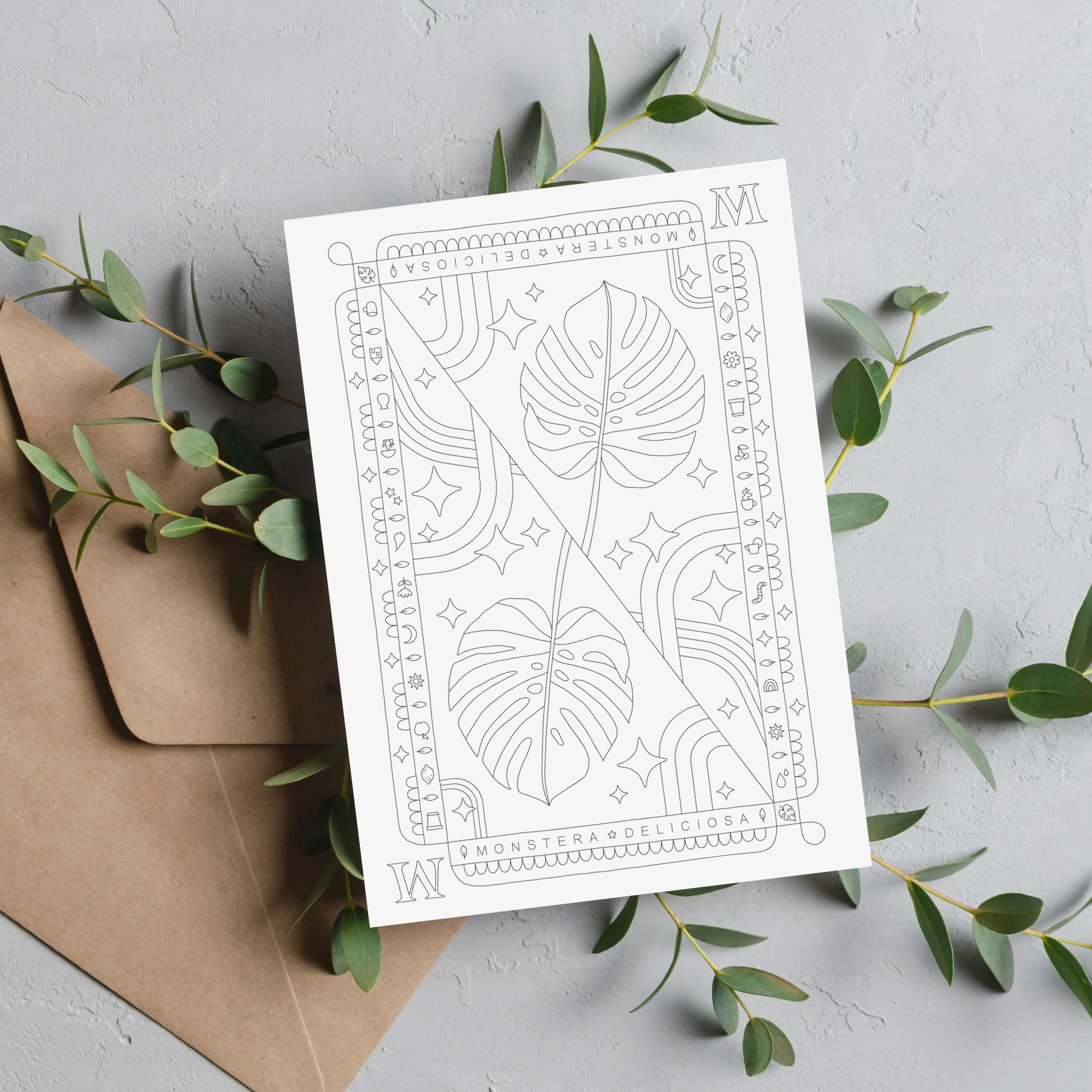 Anna Grunduls Design - Wholesale Postcard - Monstera Deliciosa Coloring Postcard1
