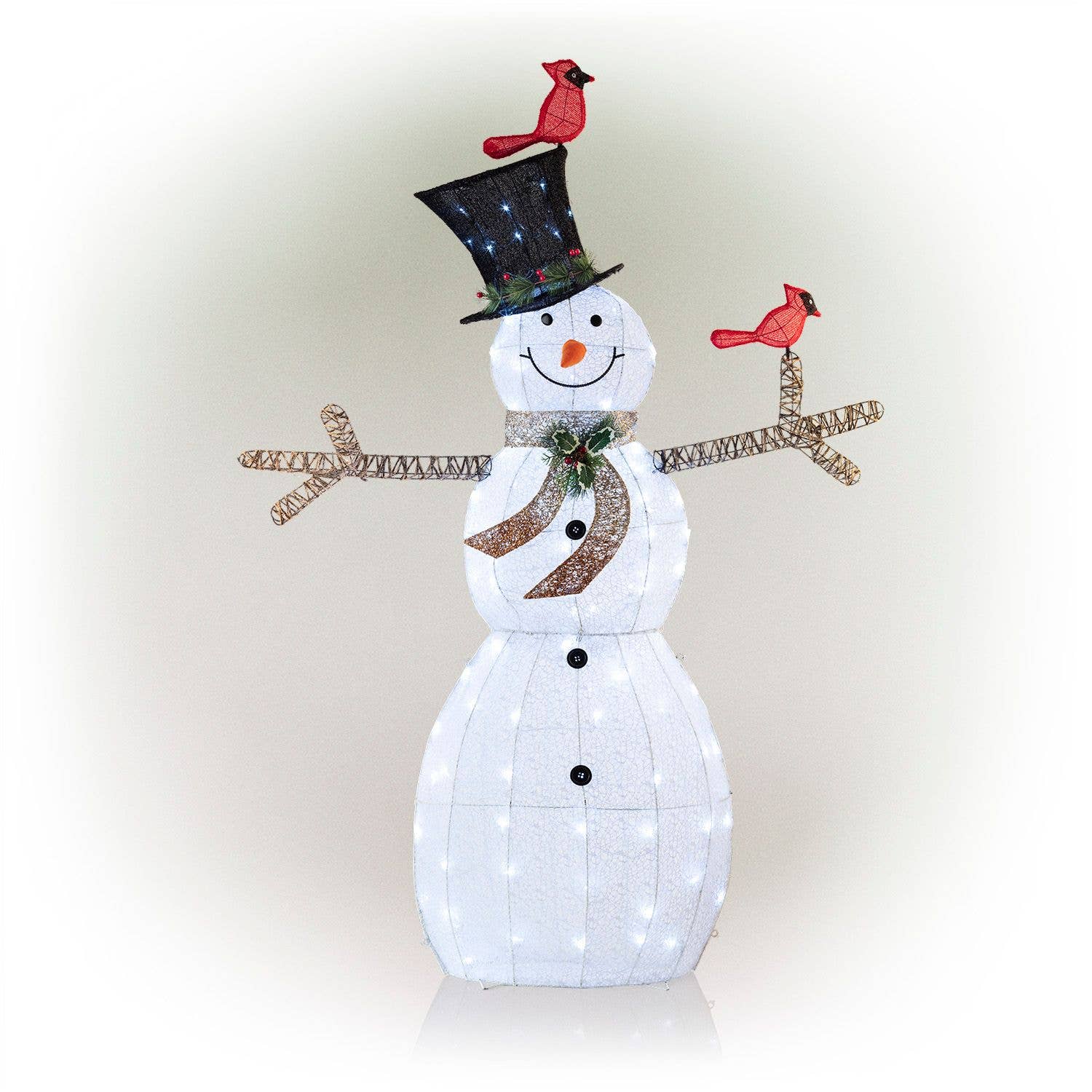 Alpine Corporation - Wholesale Christmas Decoration - Alpine White Mesh Snowman w/Birds & 140 Cool White LED -Lg6