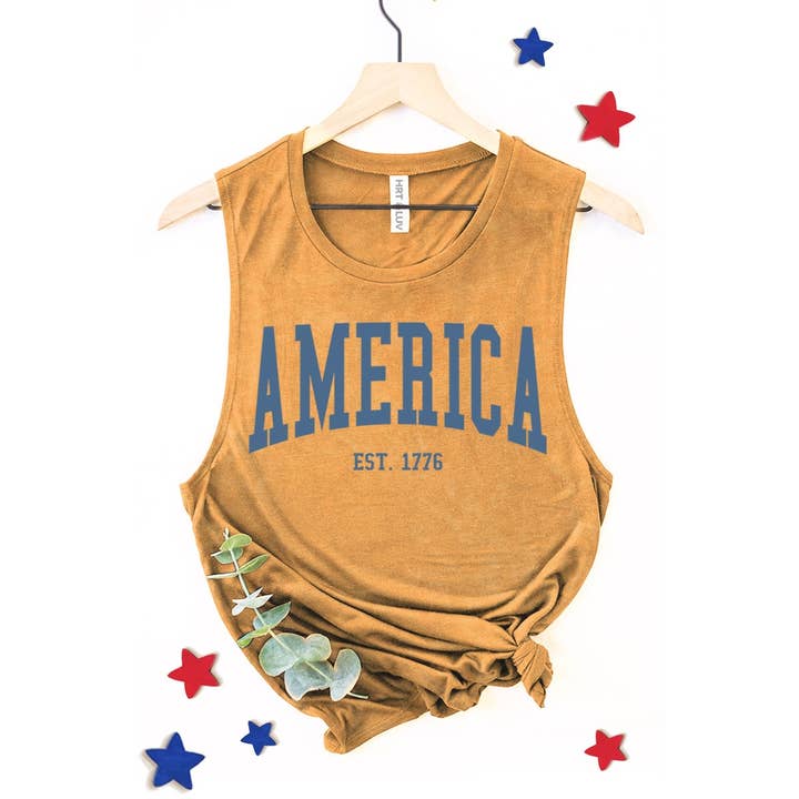 HRTandLUV - Wholesale Tank Top - Women's - AMERICA EST 1776 GRAPHIC TANK TOP