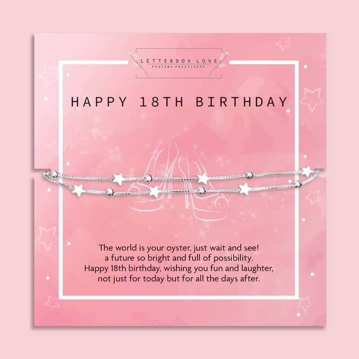 Happy 18th Birthday – Silver Star Charm Bracelet for wholesale by Letterbox Love Bracelets