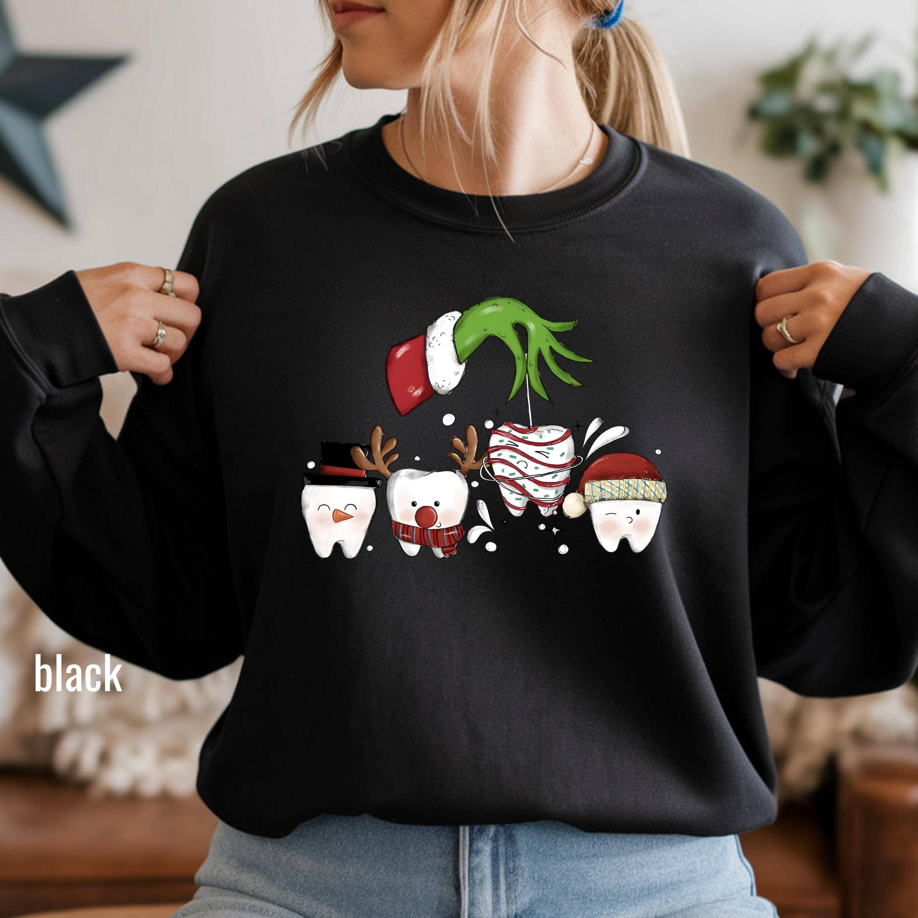 DLT Ecommerce - Wholesale T-Shirt (Graphic) - Women's - Christmas Dentist Grinchy Sweatshirt, Holiday Tooth Shirt3