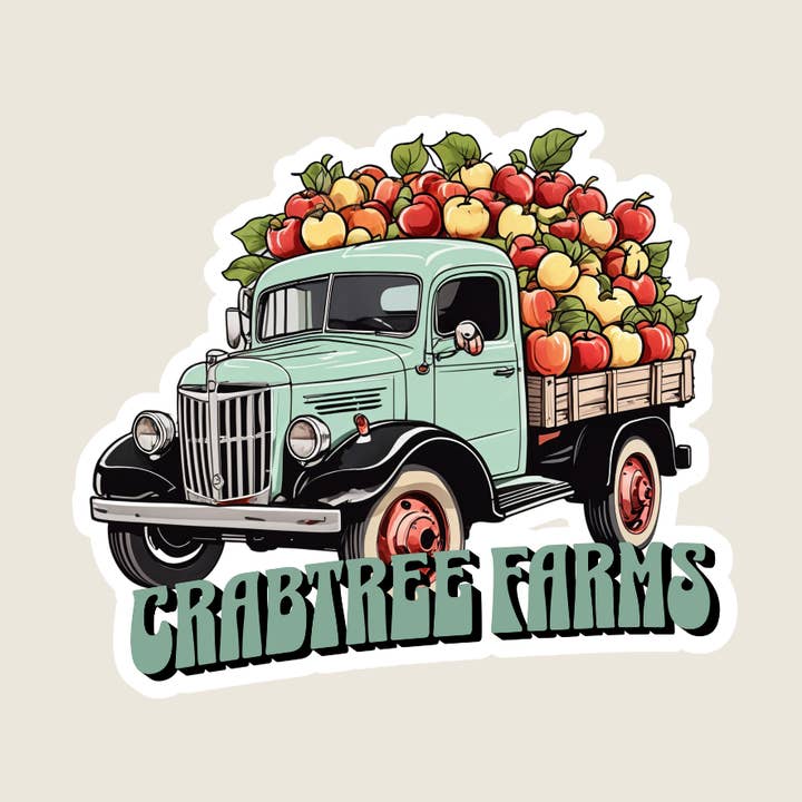 Autocollant souvenir personnalisé Camion vintage avec pommes (M1088) pour la vente par Shoreline Summit