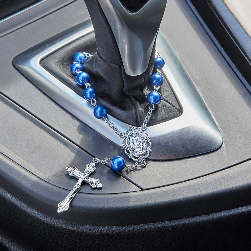 Christian Brands Catholic - Wholesale Prayer Beads Necklace - Blu Pearl Auto Rosary1