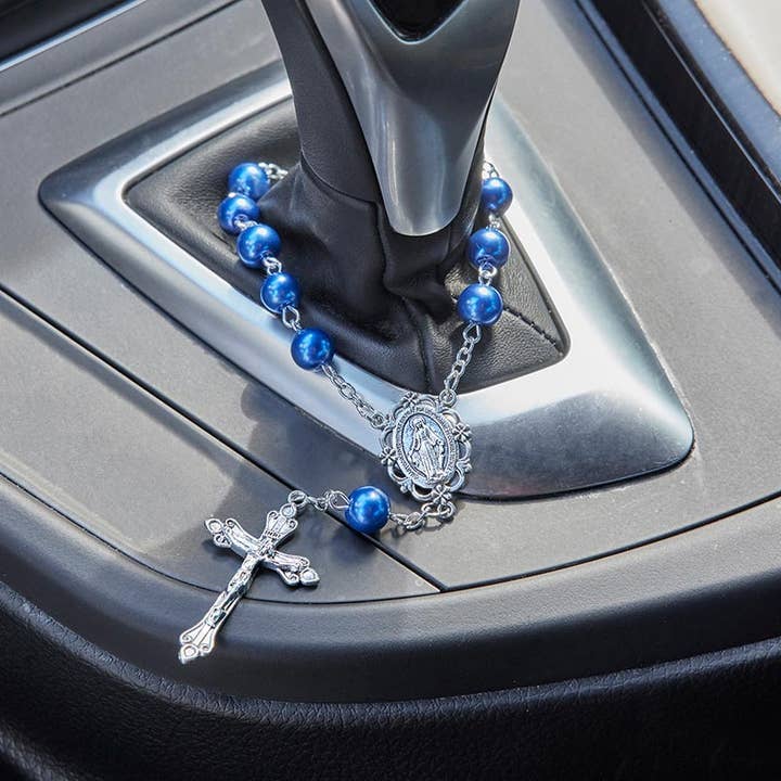 Christian Brands Catholic - Wholesale Prayer Beads Necklace - Blu Pearl Auto Rosary1